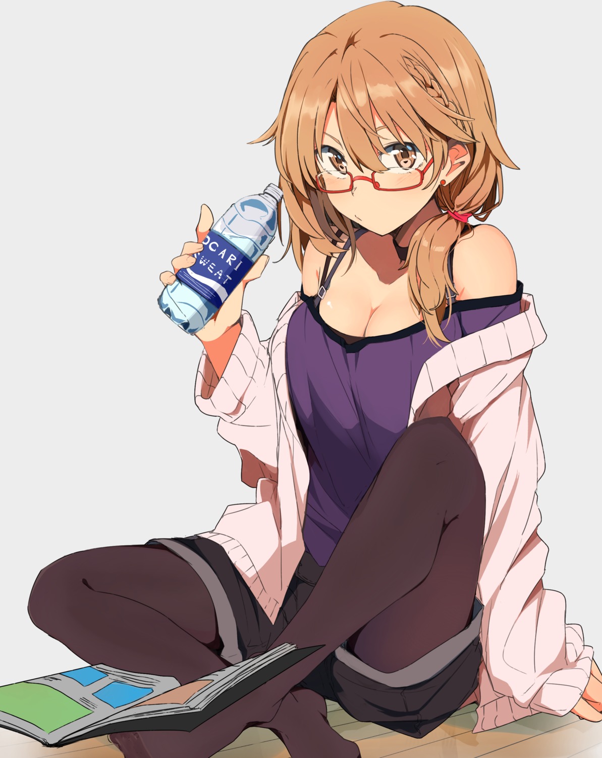 cleavage, feet, kazenoko, megane, pantyhose, sweater