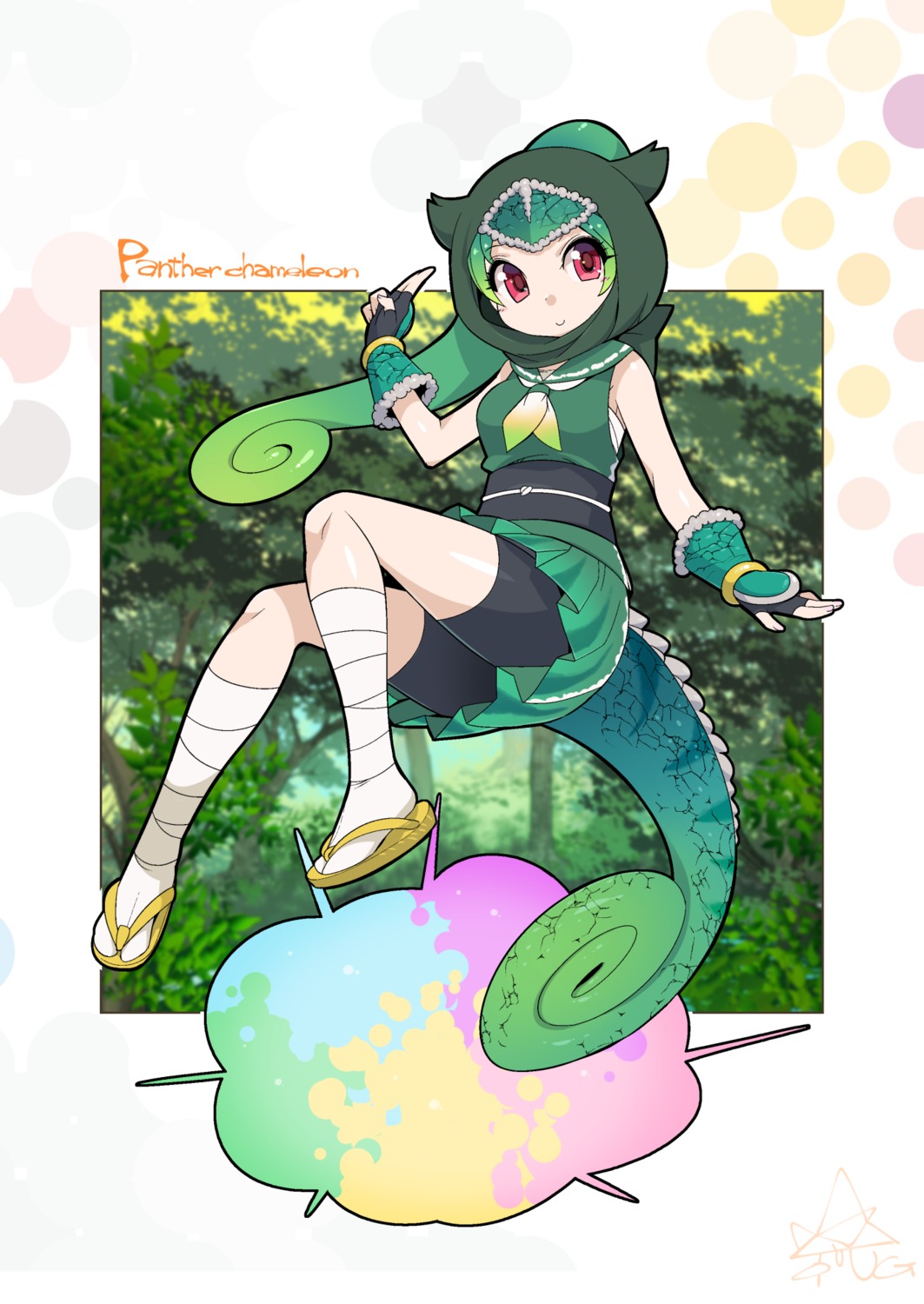 bandages, bike_shorts, kemono_friends, panther_chameleon, sarashi, tail, umigarasu_(kitsune1963)