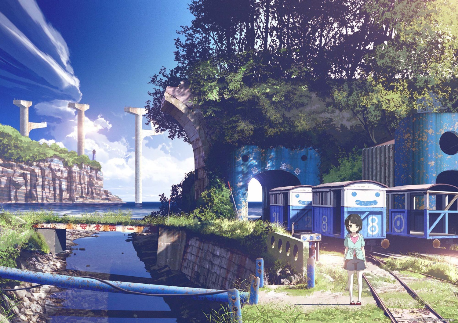 higashiji_kazuki, landscape, nagi_no_asukara, pantyhose, shiodome_miuna