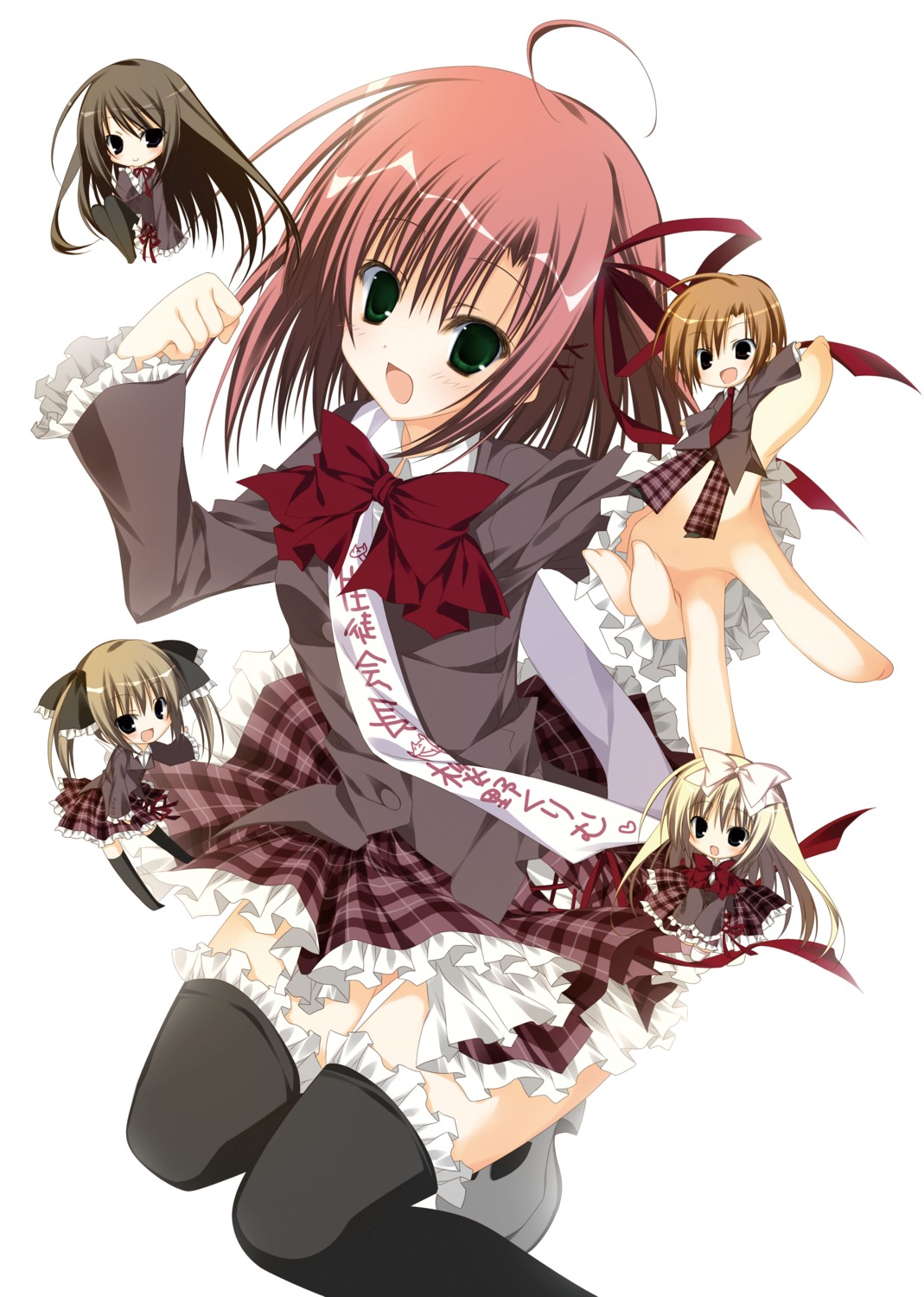 akaba_chizuru, chibi, inugami_kira, pantyhose, sakurano_kurimu, seifuku, seitokai_no_ichizon, shiina_mafuyu, shiina_minatsu, sugisaki_ken, thighhighs