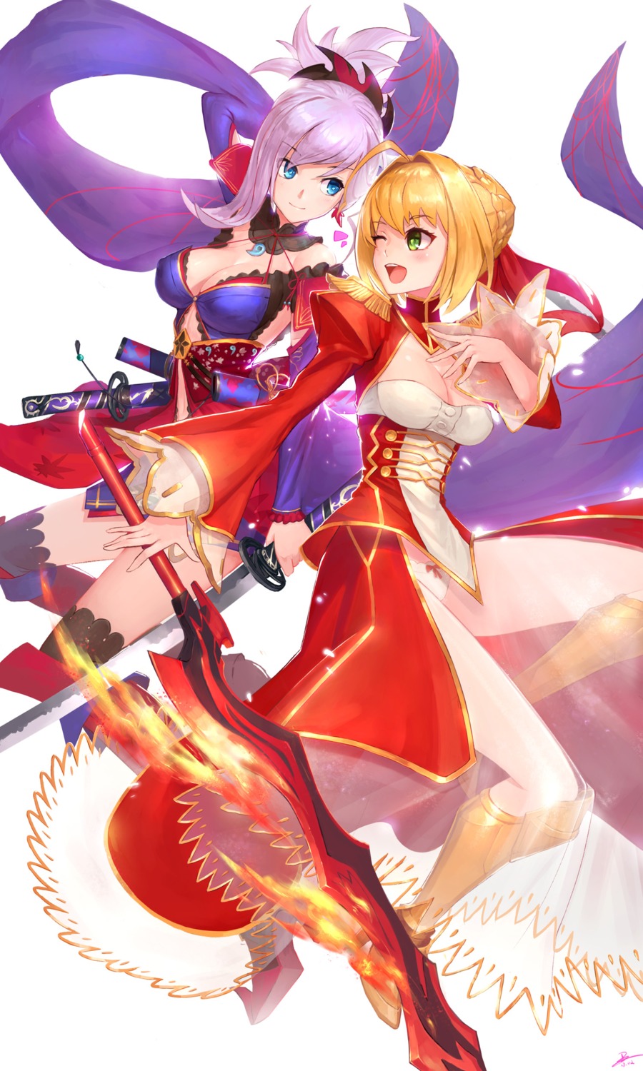 armor, cleavage, duan_henglong, fate/extra, fate/grand_order, fate/stay_night, heels, miyamoto_musashi_(fate)
