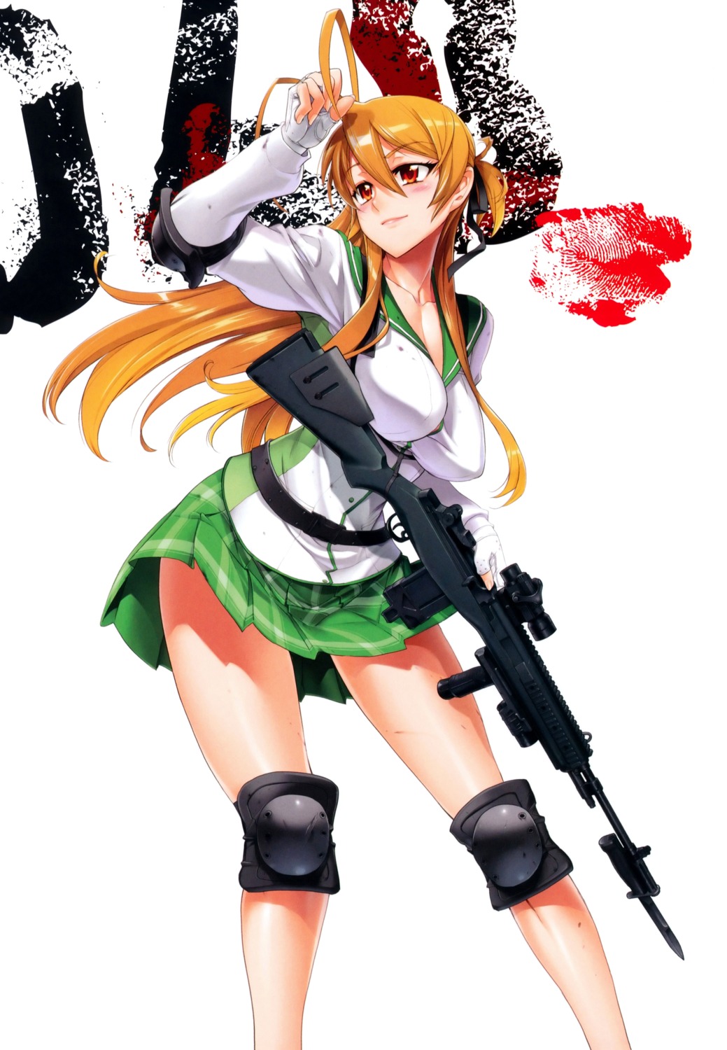 gun, highschool_of_the_dead, inazuma, miyamoto_rei, screening, seifuku