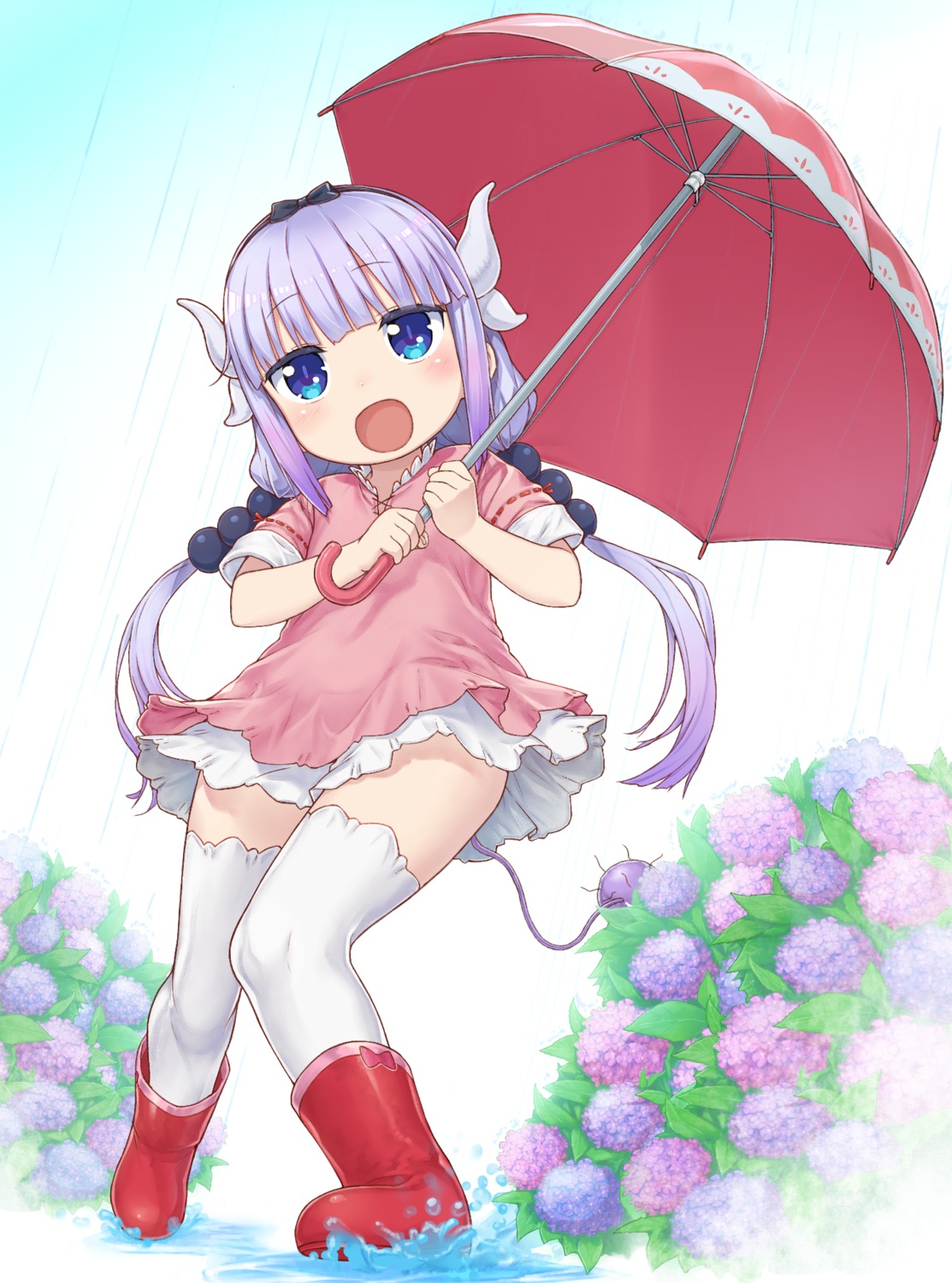 dress, horns, kanna_kamui, kobayashi-san_chi_no_maidragon, komase_(jkp423), tail, thighhighs, umbrella