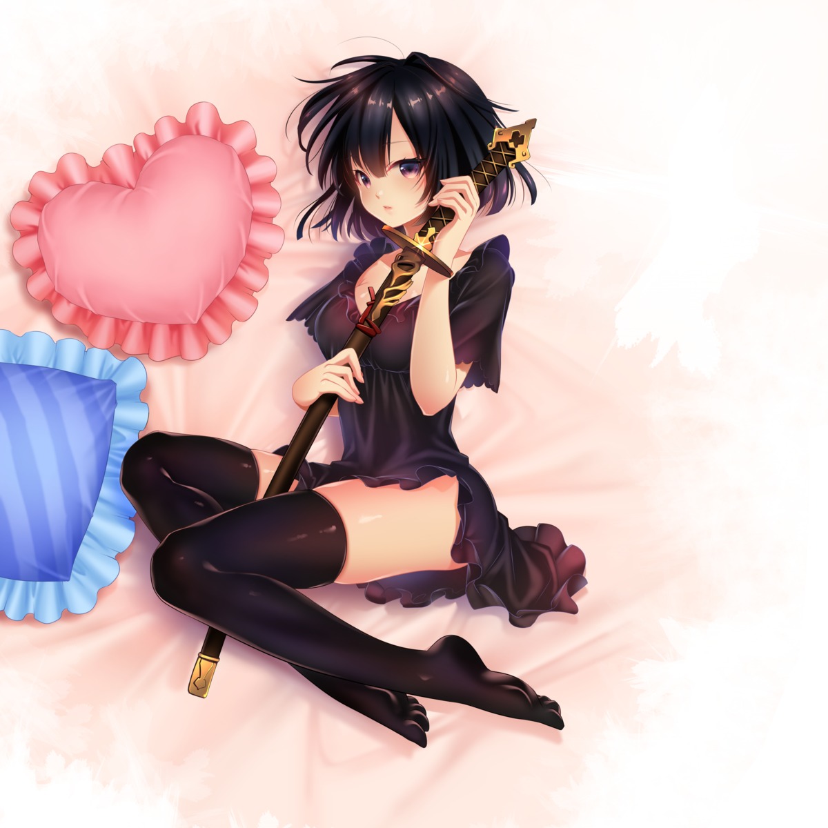 dress, feet, kinu, shadowverse, sword, thighhighs