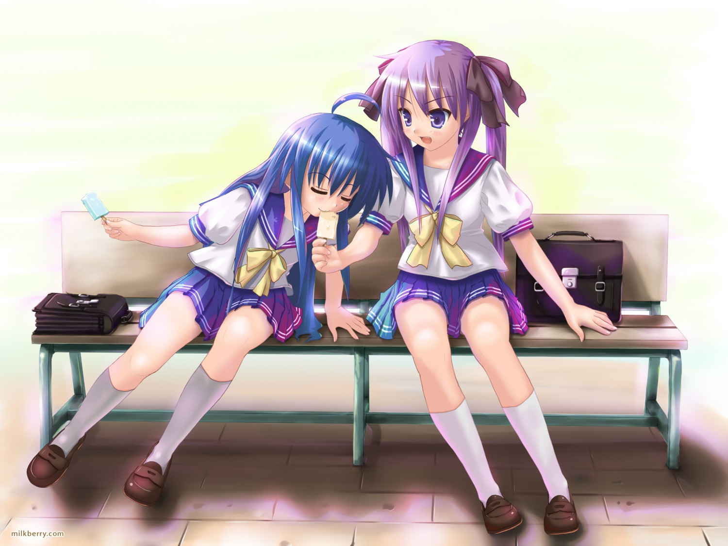 hiiragi_kagami, izumi_konata, kisaragi_miyu, lucky_star, seifuku, wallpaper
