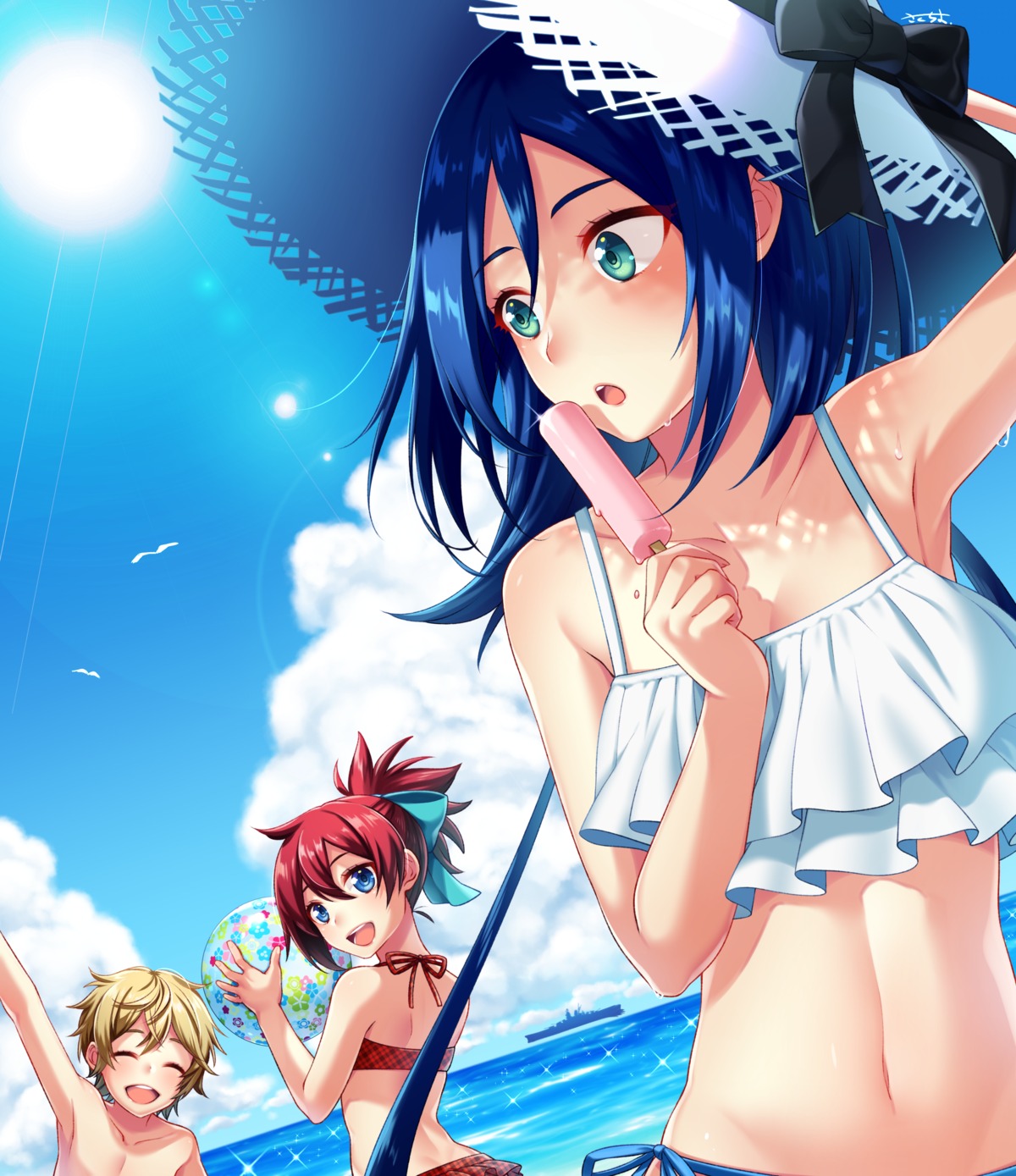 al_(pso2), bikini, cleavage, mother_(pso2), phantasy_star_online_2, sakura_chiyo_(konachi000), swimsuits, yasaka_hitsugi