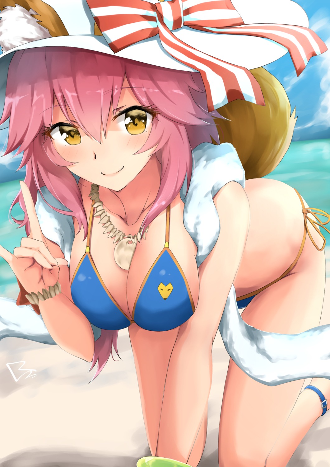 animal_ears, bikini, cleavage, fate/extra, fate/grand_order, fate/stay_night, kitsune, raidensan, swimsuits, tail, tamamo_no_mae