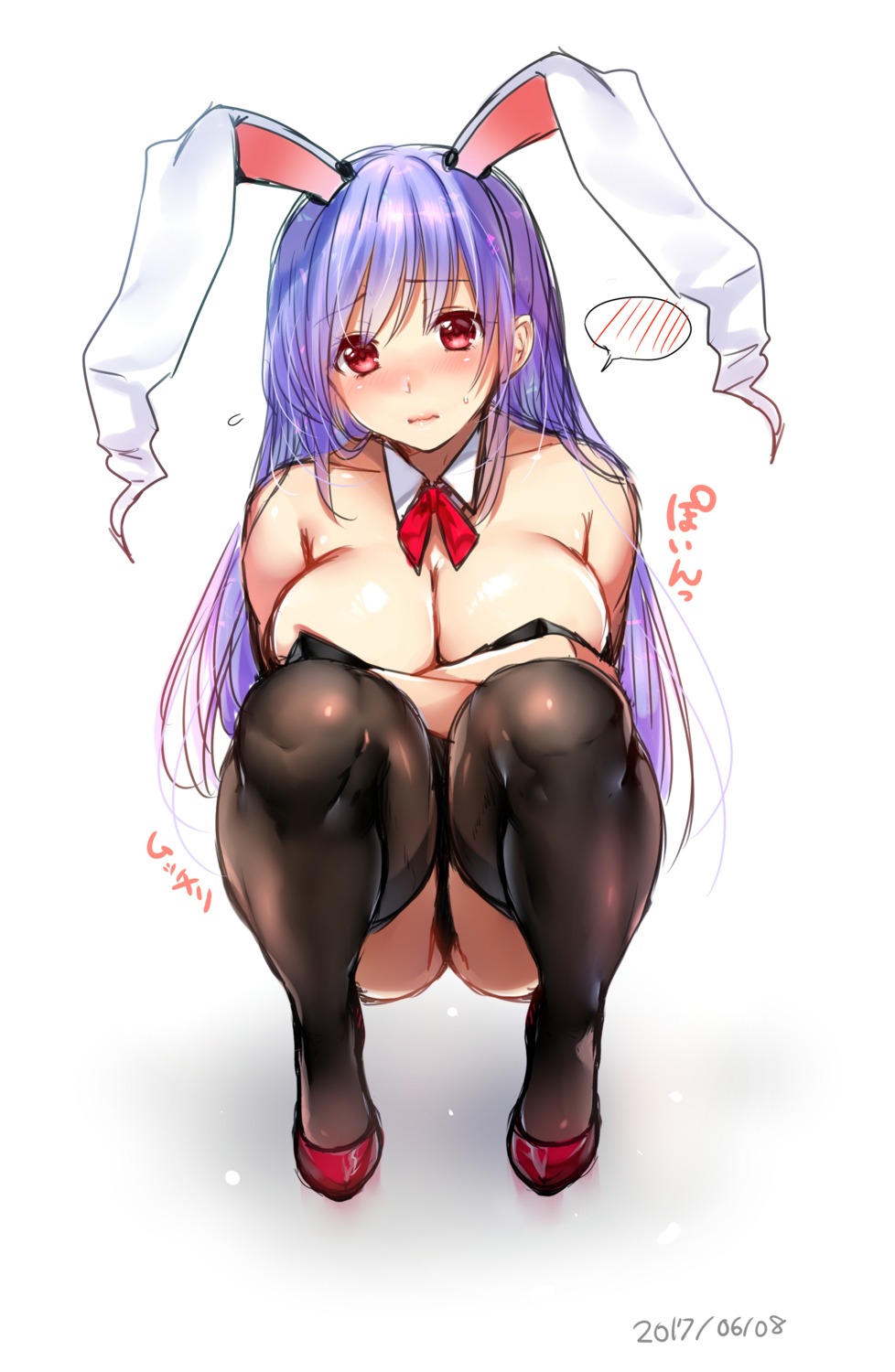 animal_ears, breast_hold, bunny_ears, bunny_girl, cleavage, kanzaki_maguro, reisen_udongein_inaba, thighhighs, touhou