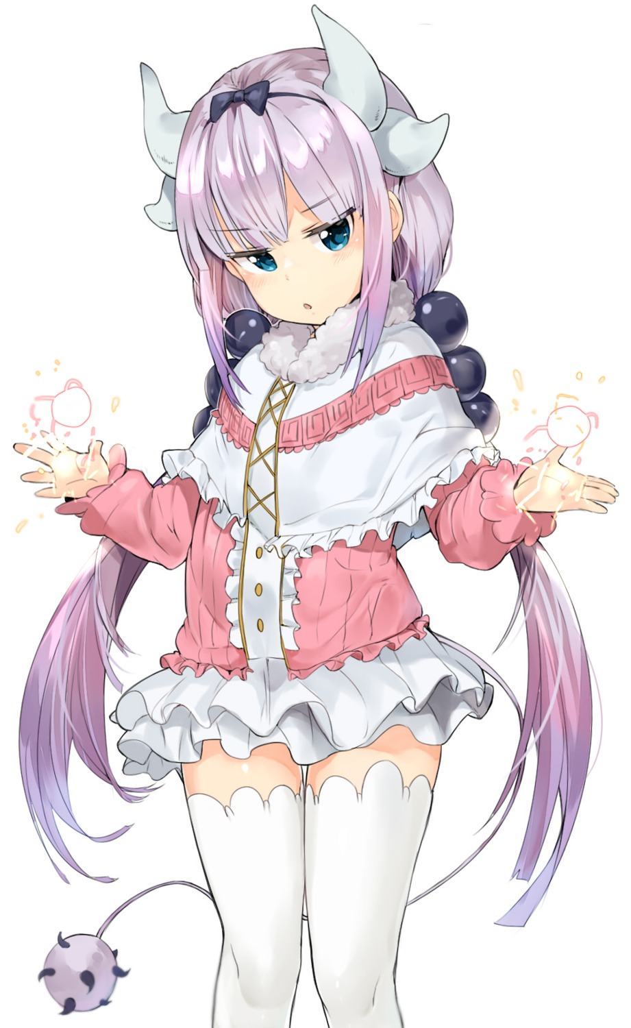 horns, kanna_kamui, kobayashi-san_chi_no_maidragon, tail, thighhighs, tuxedo_de_cat