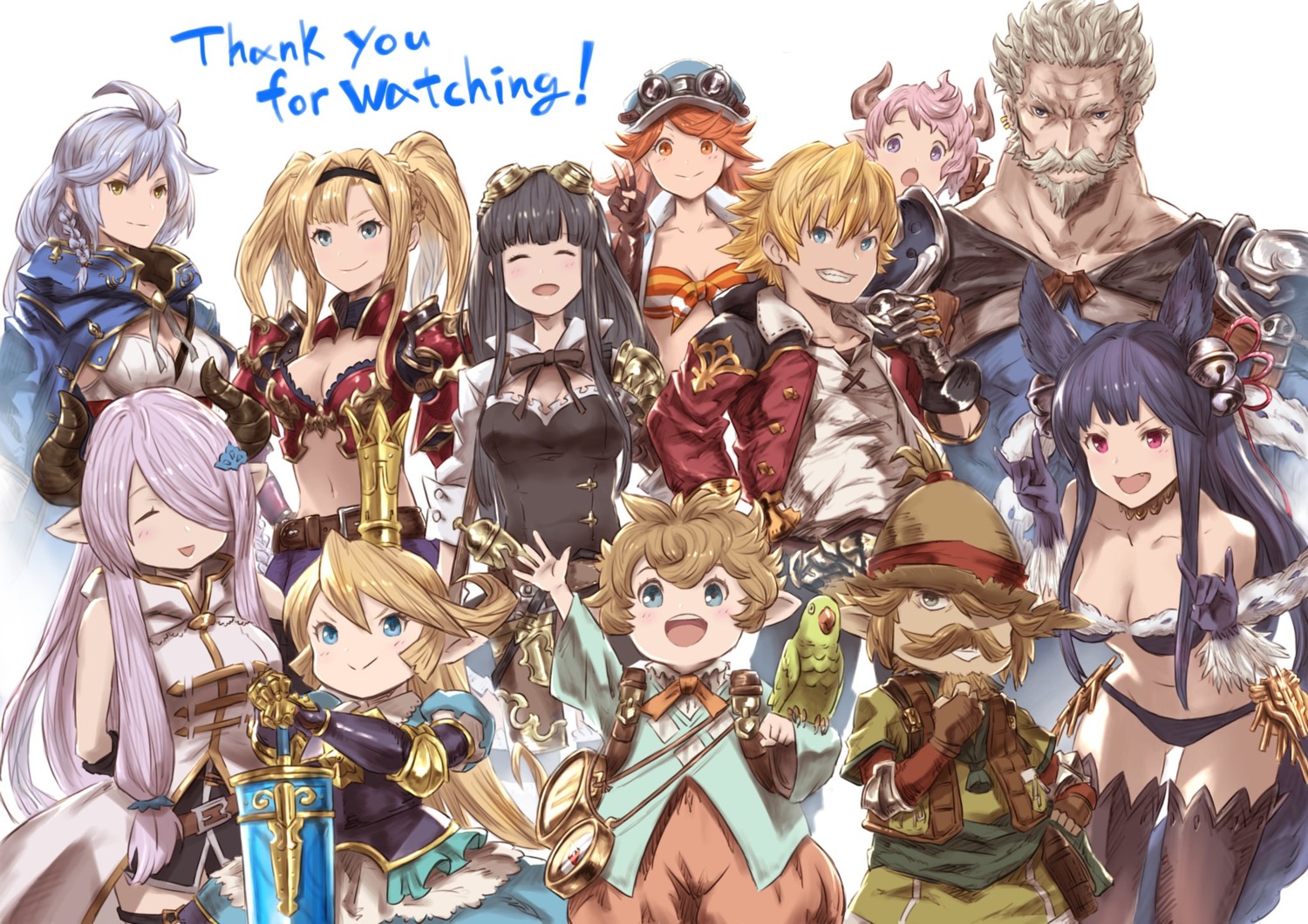 animal_ears, armor, bikini, bikini_top, cleavage, fukuhara_tetsuya, granblue_fantasy, horns, narumeia_(granblue_fantasy), open_shirt, pointy_ears, silva_(granblue_fantasy), swimsuits, sword, thighhighs, yuel_(granblue_fantasy), zeta_(granblue_fantasy)