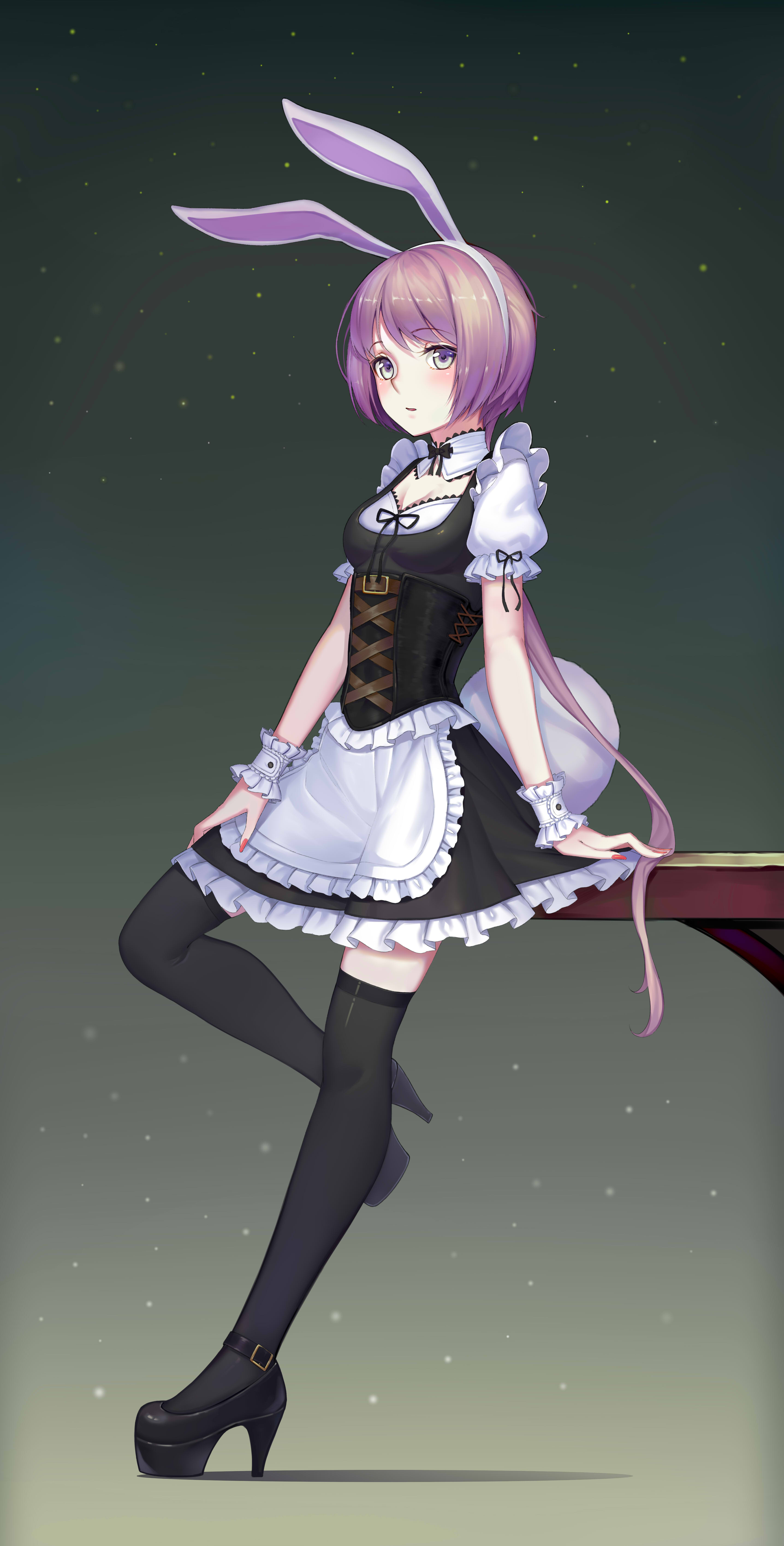 animal_ears, bunny_ears, heels, maid, sonikey0_0, tail, thighhighs