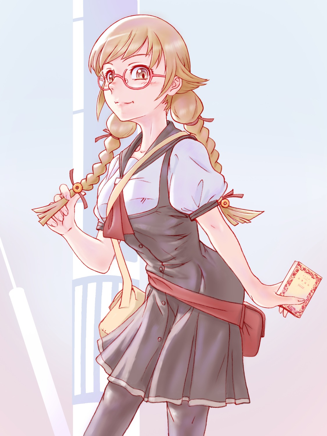 bakemonogatari, megane, monogatari_(series), oshino_shinobu, seifuku, yoshikawa_kazunori