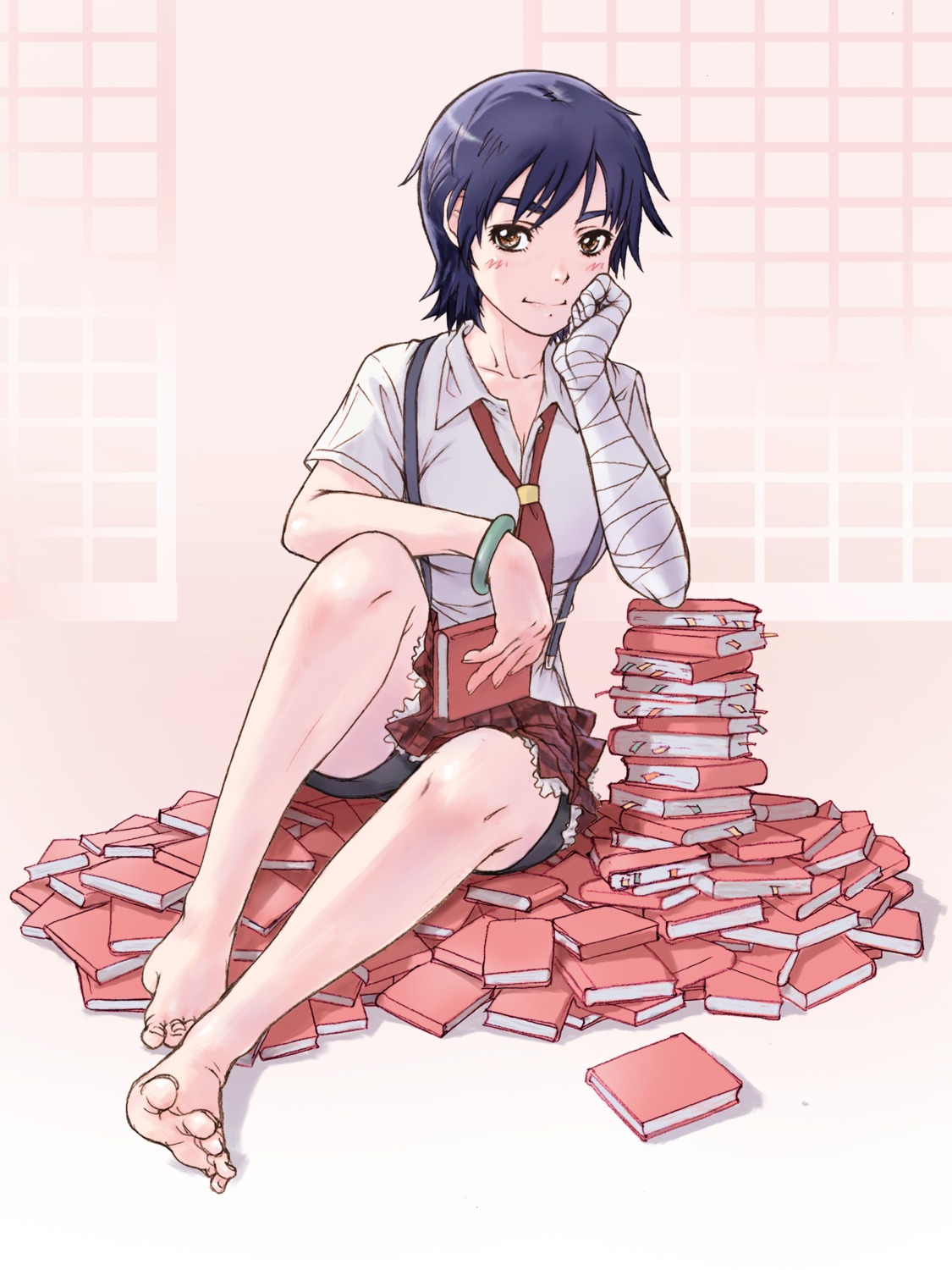bakemonogatari, bandages, bike_shorts, kanbaru_suruga, monogatari_(series), yoshikawa_kazunori