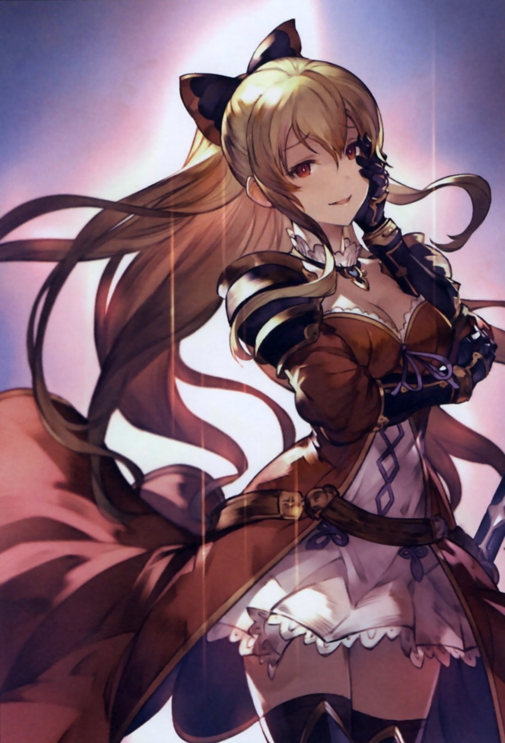 armor, cleavage, dress, granblue_fantasy, minaba_hideo, thighhighs, vila_(granblue_fantasy)