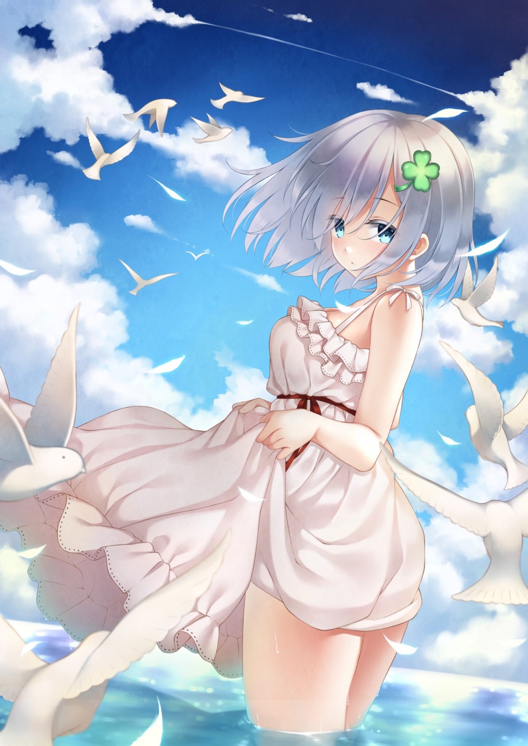 dress, hamakaze_(kancolle), kantai_collection, rensanma, skirt_lift, summer_dress, wet