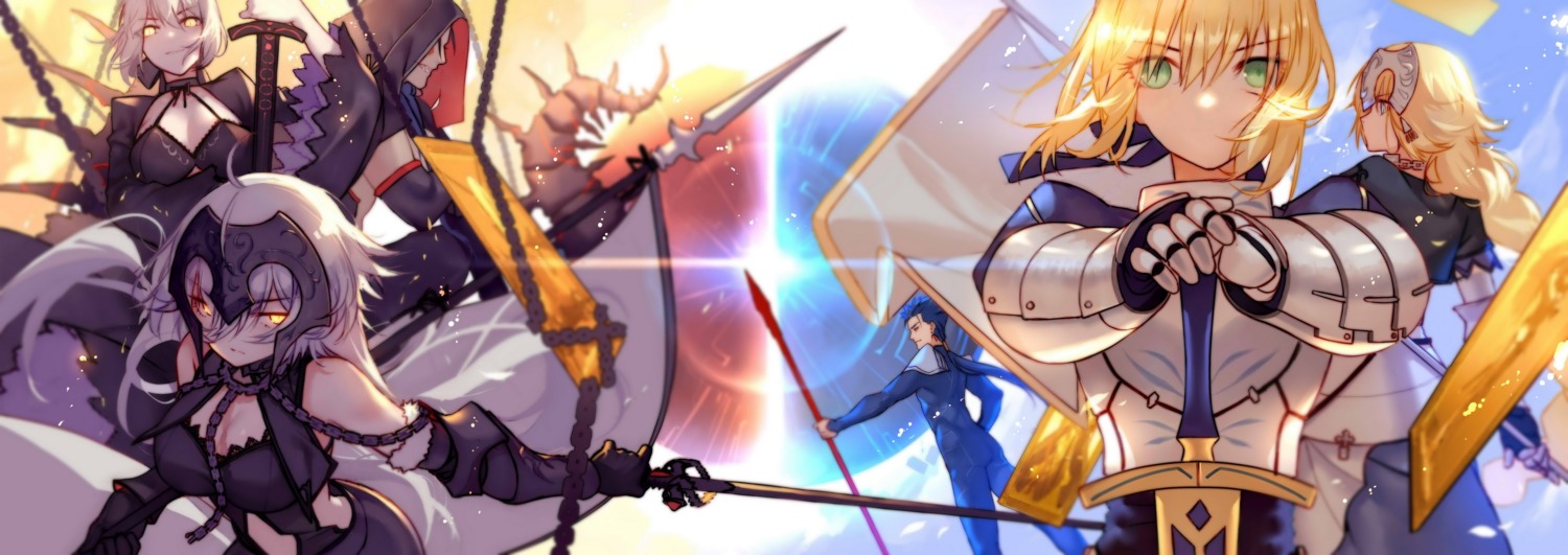 armor, artoria_pendragon_(fate), artoria_pendragon_alter_(fate), cleavage, cu_chulainn_(fate), cu_chulainn_alter_(fate), fate/grand_order, jeanne_d'arc