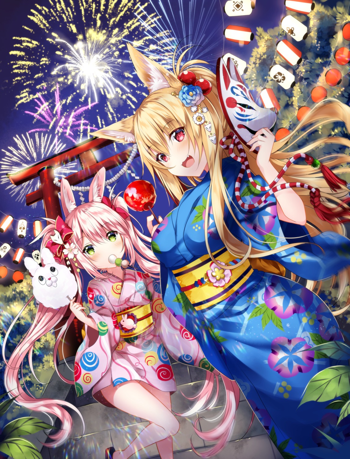 animal_ears, bunny_ears, kimono, kitsune, nopan, usagihime, yukata