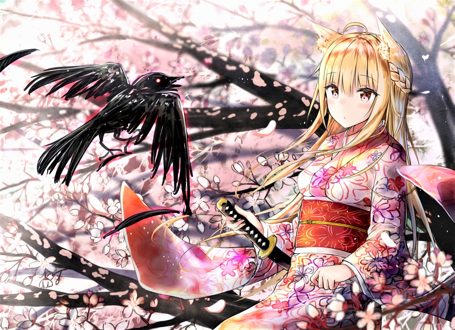 animal_ears, kayakooooo, kimono, sword