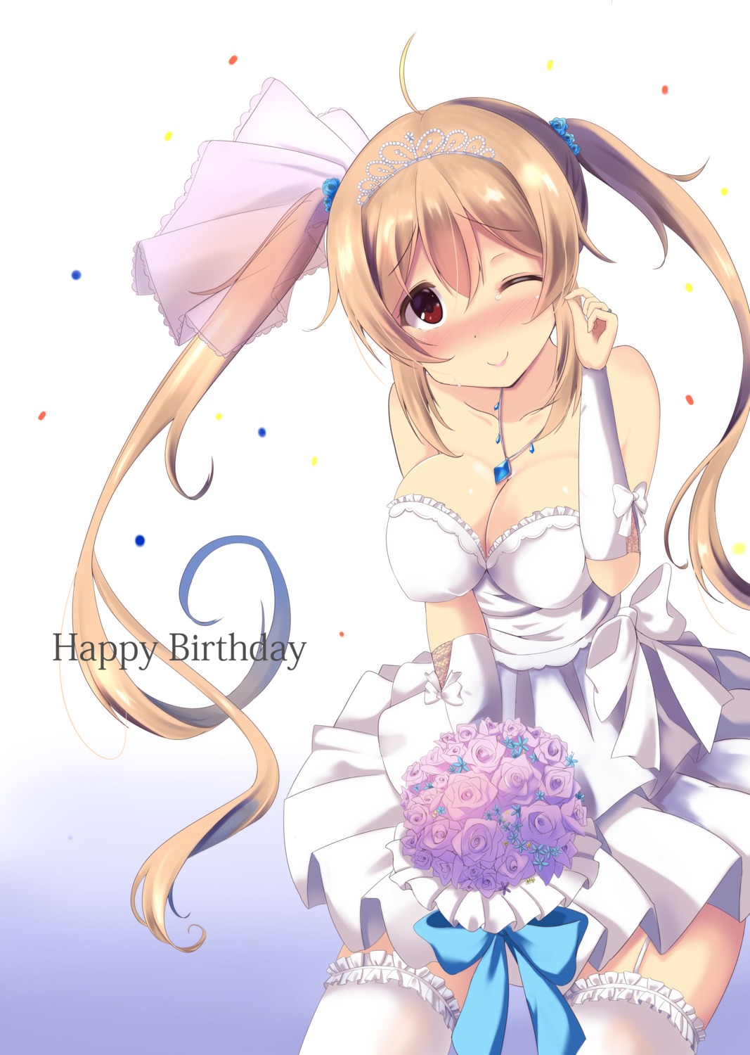 cleavage, dress, kantai_collection, murasame_(kancolle), purunyara, stockings, thighhighs, wedding_dress