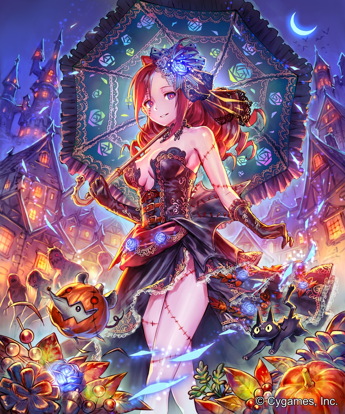 ceres_(shingeki_no_bahamut), cleavage, neko, no_bra, okada_manabi, shingeki_no_bahamut, umbrella