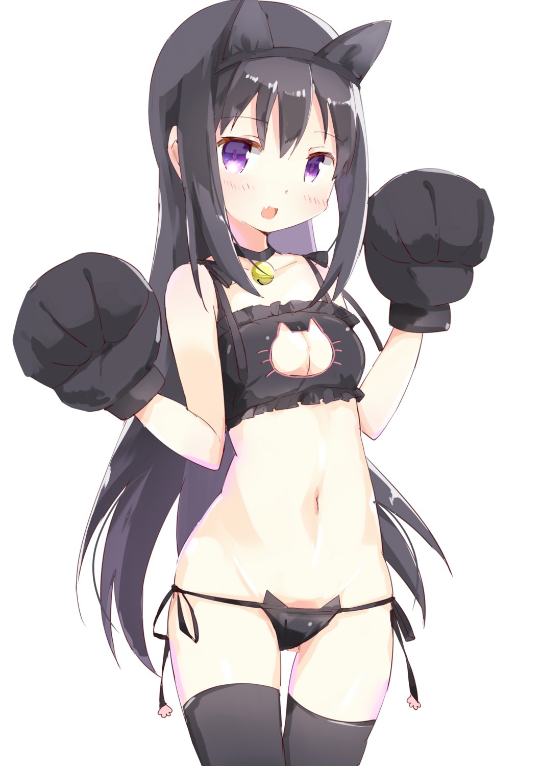 akemi_homura, animal_ears, bra, cleavage, lingerie, mahou_shoujo_madoka_magica, nekomimi, pantsu, string_panties, thighhighs, tsubaki_(tatajd)