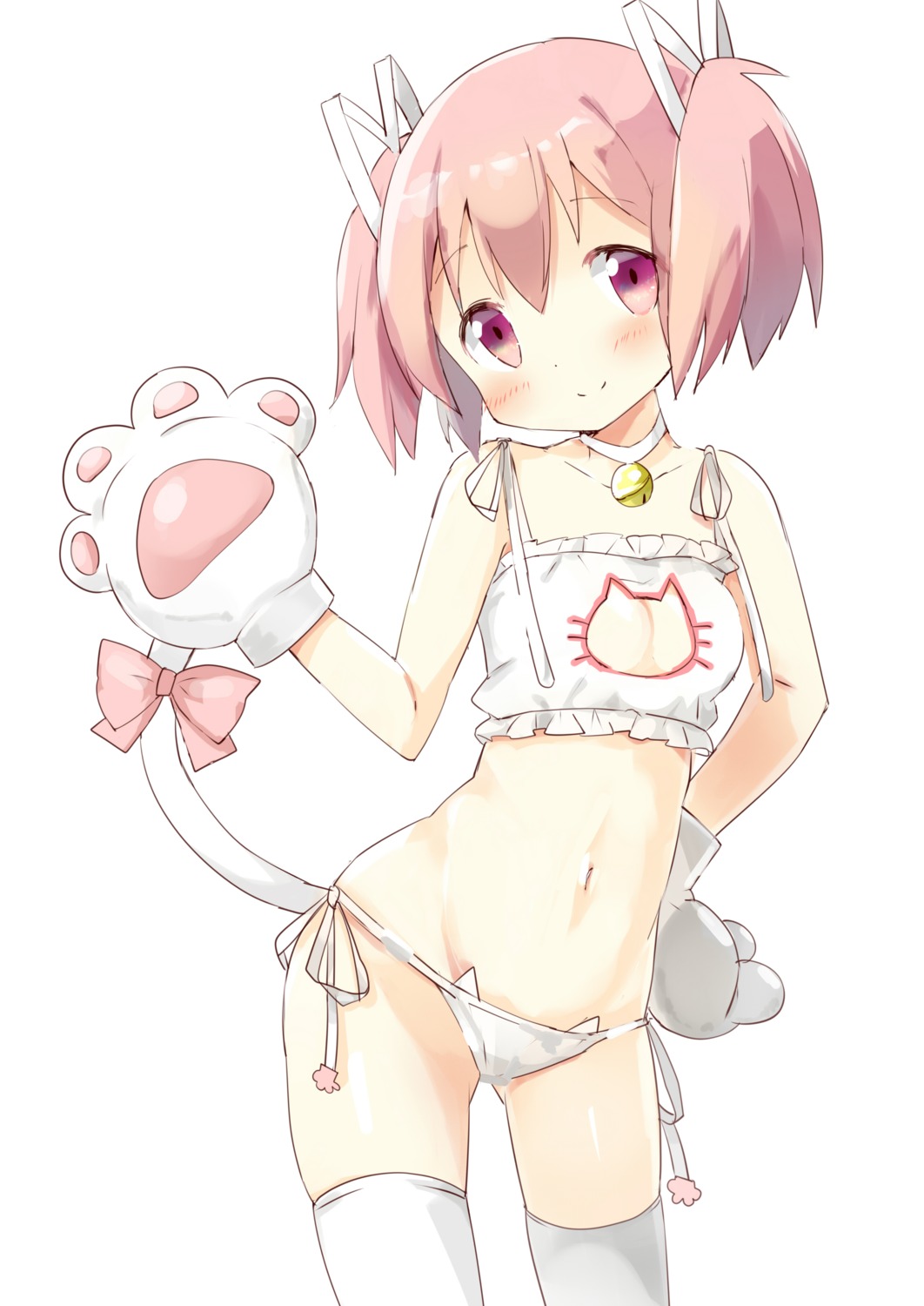 bra, cleavage, kaname_madoka, mahou_shoujo_madoka_magica, pantsu, string_panties, tail, thighhighs