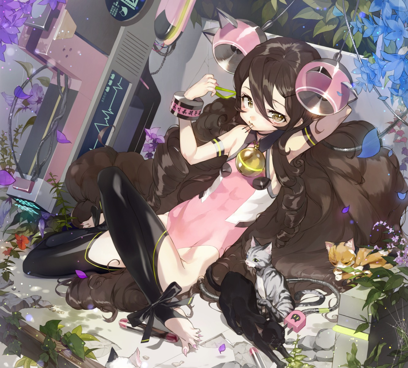 feet, leotard, neko, thighhighs, tonito