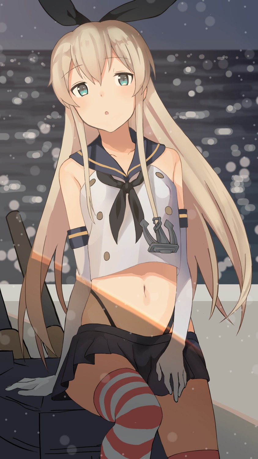 erubesuto, kantai_collection, seifuku, shimakaze_(kancolle), thighhighs, thong