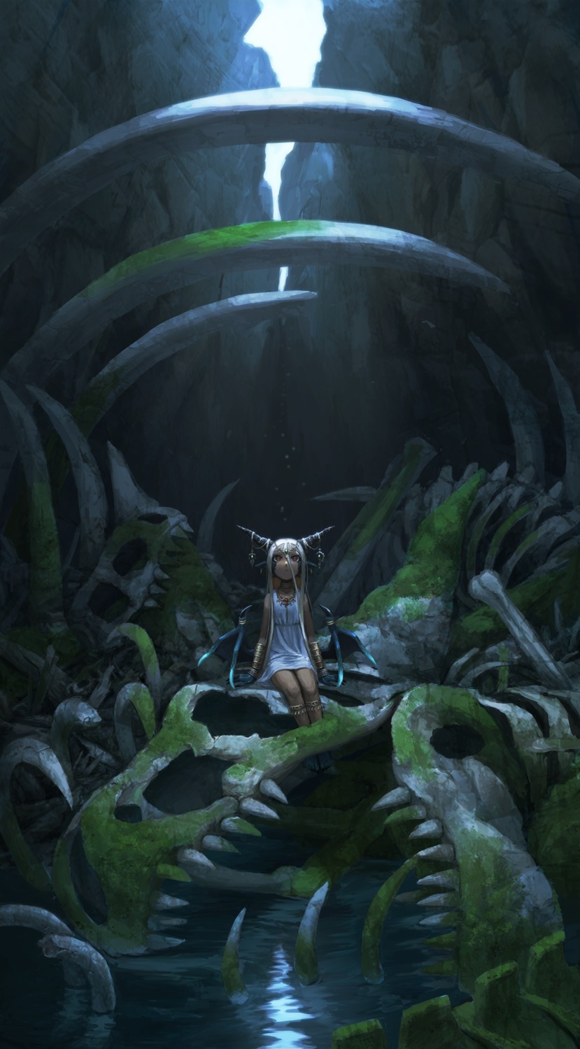 dress, horns, landscape, monster_girl, t@kuyoa, wings