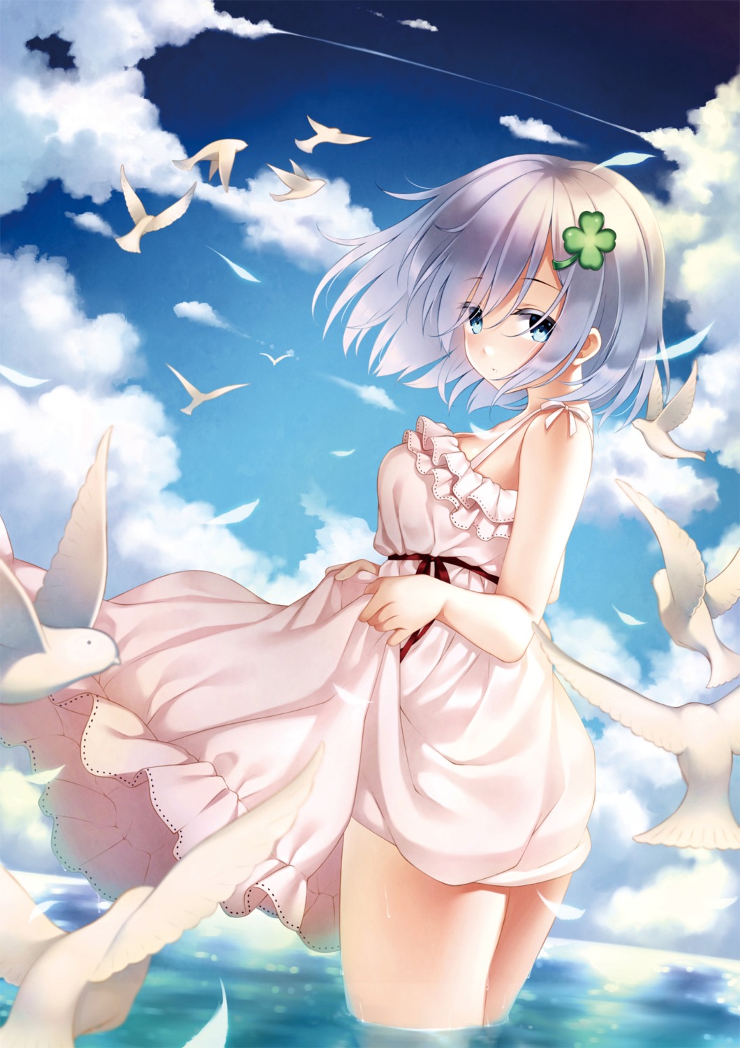 dress, hamakaze_(kancolle), kantai_collection, rensanma, skirt_lift, summer_dress, wet