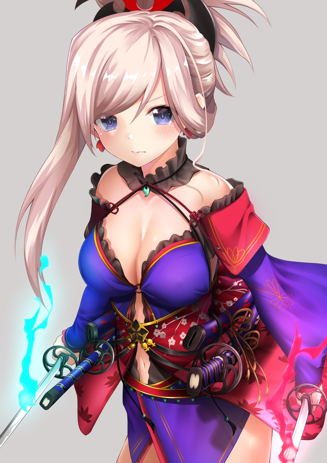 cleavage, fate/grand_order, japanese_clothes, miyamoto_musashi_(fate), sword, takamiya_nao