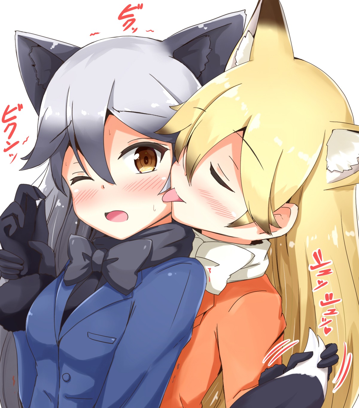 aikawa_ryou, animal_ears, ezo_red_fox, kemono_friends, silver_fox, tail, yuri