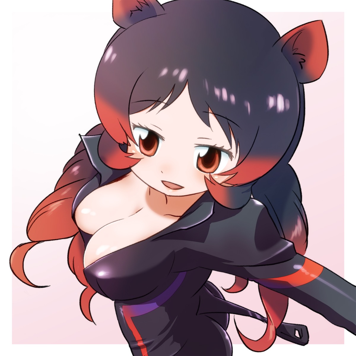 animal_ears, bodysuit, hippopotamus, kemono_friends, no_bra, open_shirt, sat-c, tail