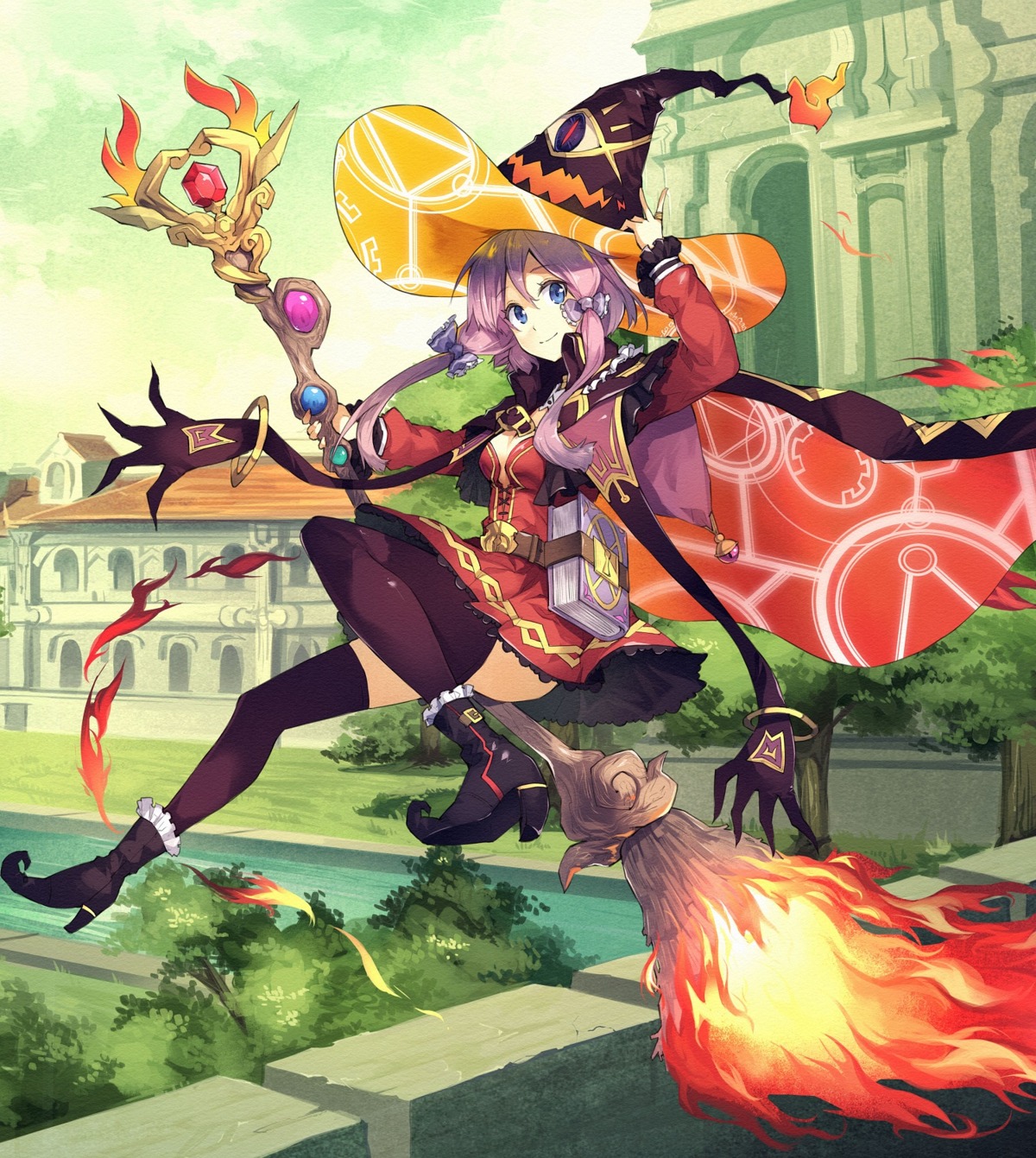 cleavage, dress, heels, tagme, thighhighs, valkyrie_connect, weapon, witch