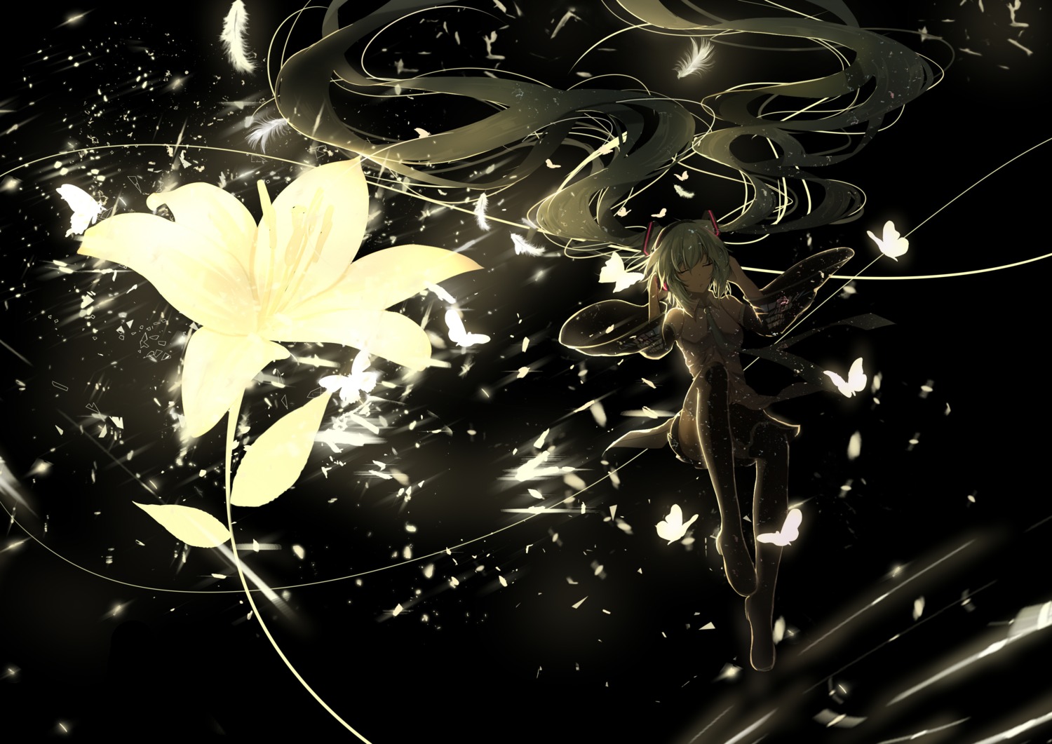 hatsune_miku, headphones, re:rin, thighhighs, vocaloid