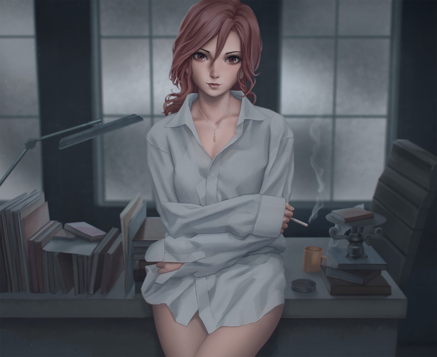 aozaki_touko, dress_shirt, kara_no_kyoukai, miura_naoko, smoking
