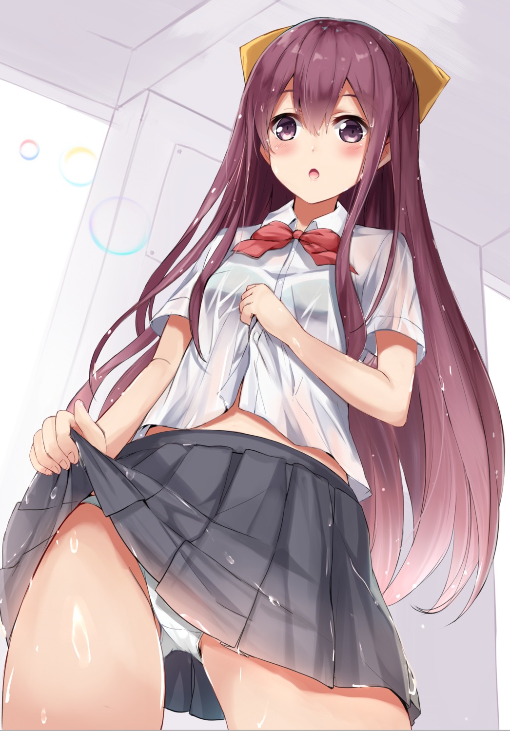 bra, kamikaze_(kancolle), kantai_collection, karumayu, pantsu, see_through, seifuku, skirt_lift