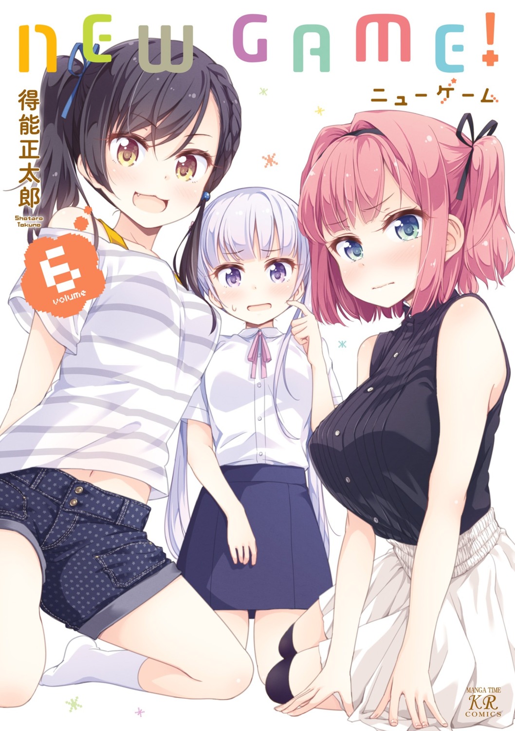 business_suit, mochizuki_momiji, narumi_tsubame, new_game!, suzukaze_aoba, thighhighs, tokunou_shoutarou