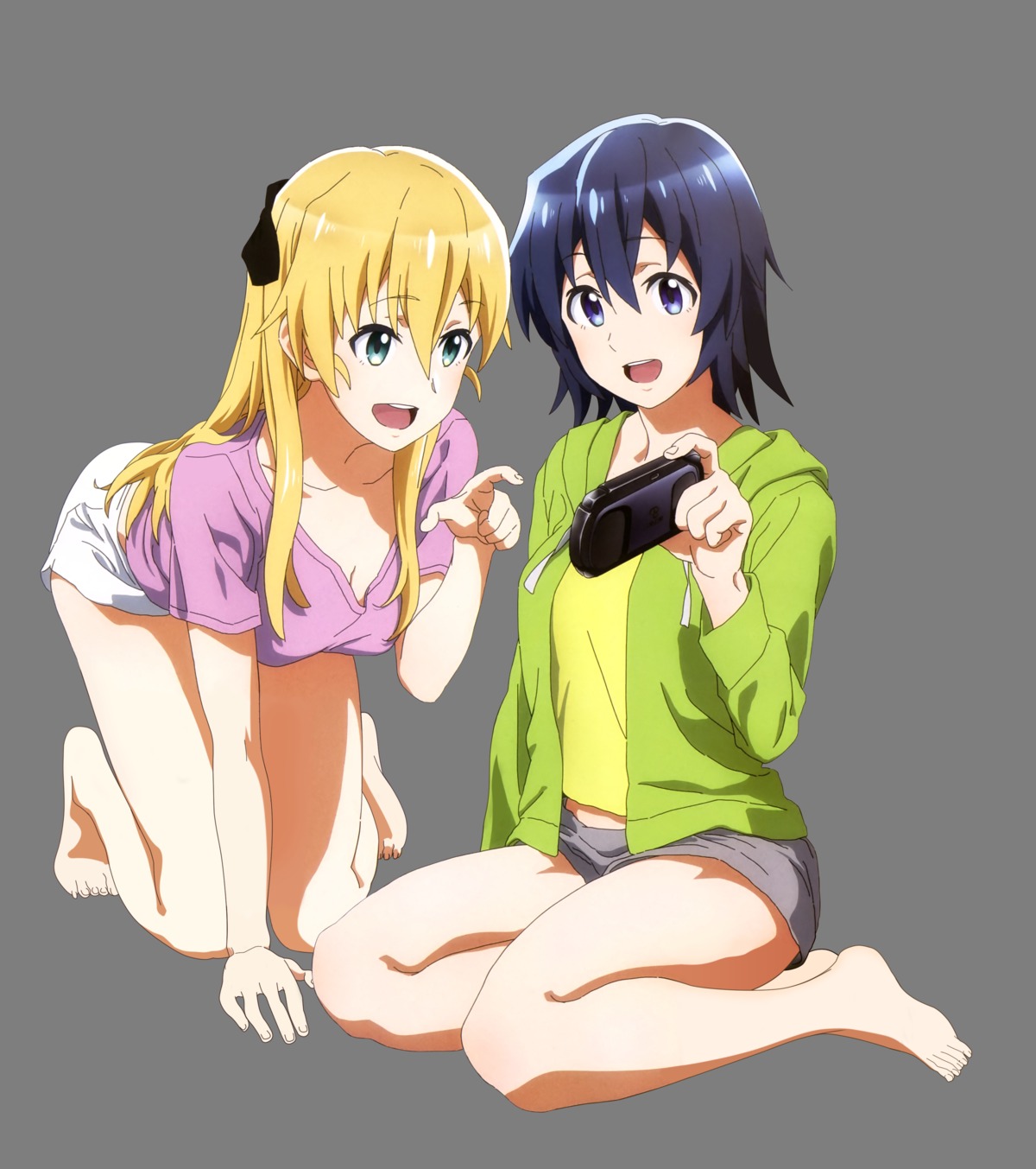 cleavage, feet, furuhashi_satoshi, gamers!, hoshinomori_chiaki, tendou_karen, transparent_png
