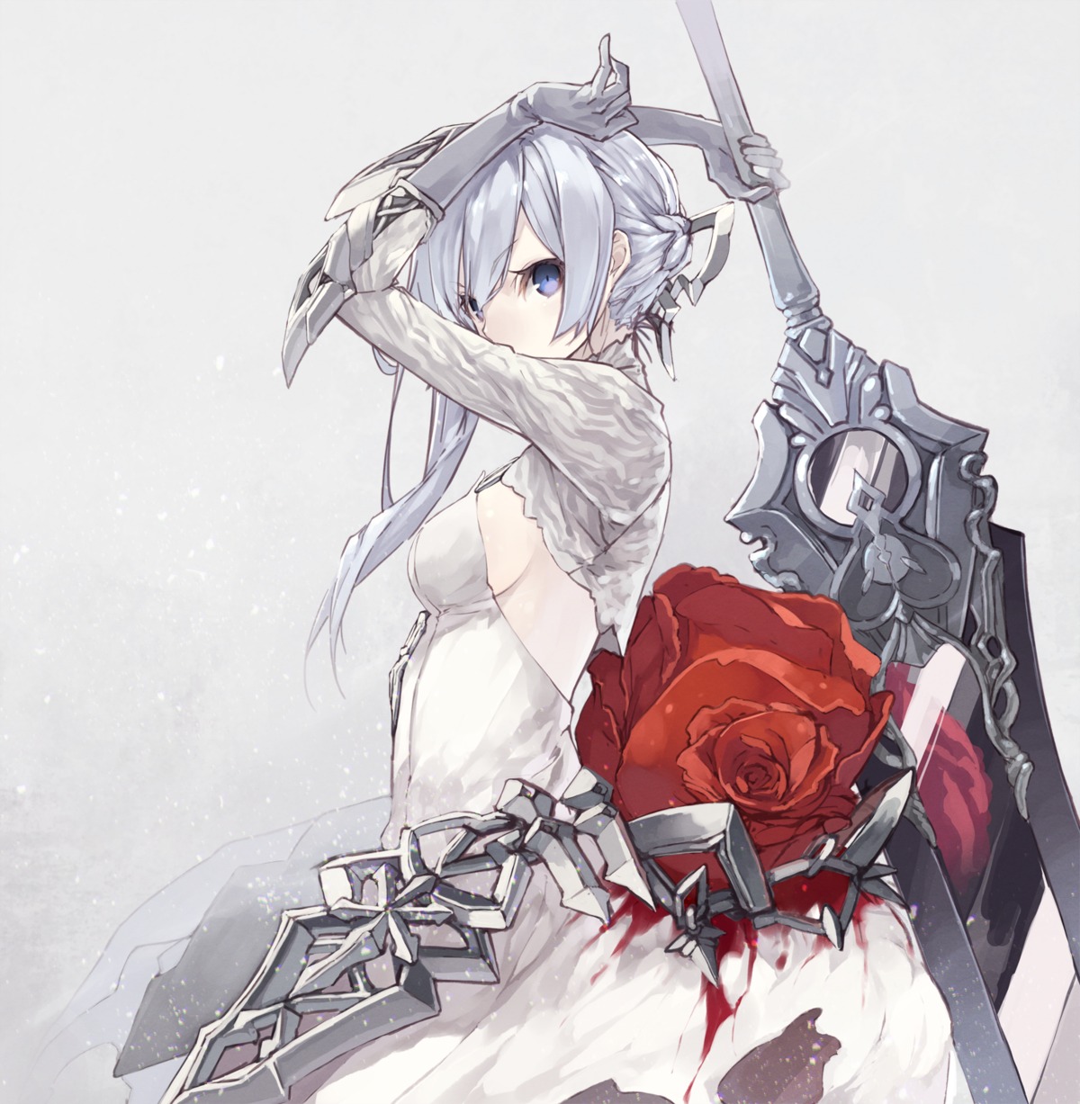 blood, dress, senmu_(senmudayo), sinoalice, snow_white_(sinoalice), sword