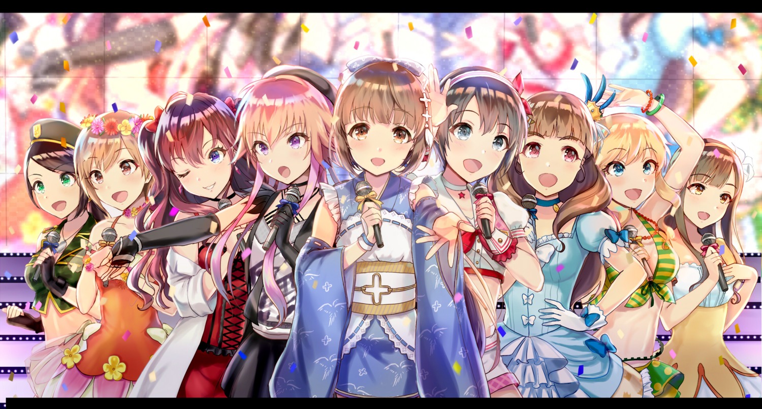 aiba_yumi, bikini_top, cleavage, dress, ichinose_shiki, japanese_clothes, kamiya_nao, mizumoto_yukari