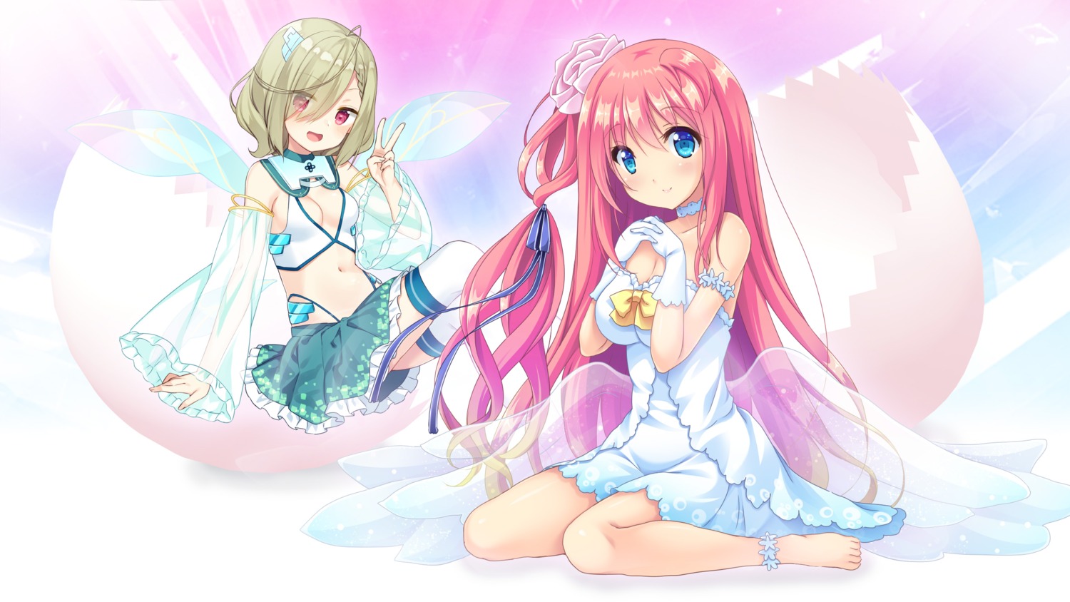 bekotarou, cleavage, dress, hoshino_iroha, motoi_ayumu, no_bra, pulltop, pure_song_garden!
