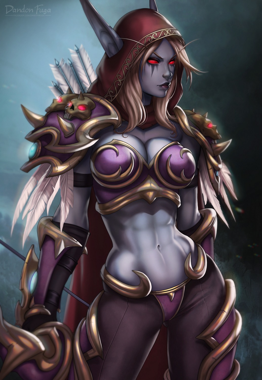 armor, bikini_armor, cleavage, dandon_fuga, elf, pointy_ears, sylvanas_windrunner, weapon
