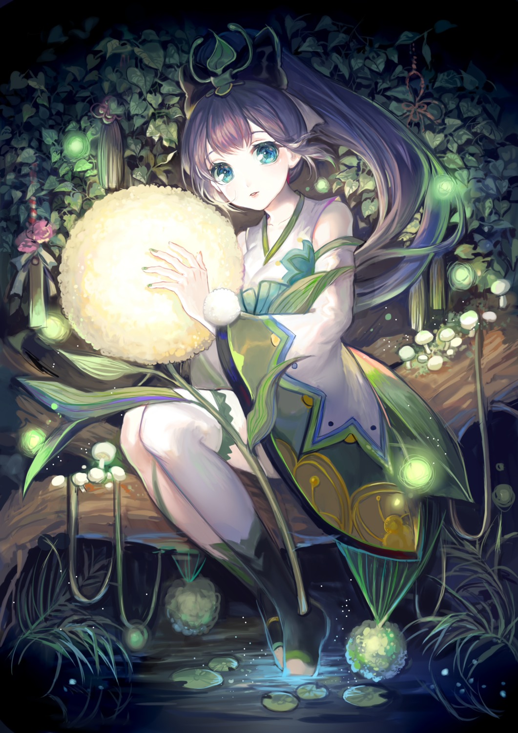 hotarugusa_(onmyouji), kimono, matcha, onmyouji, thighhighs, wet
