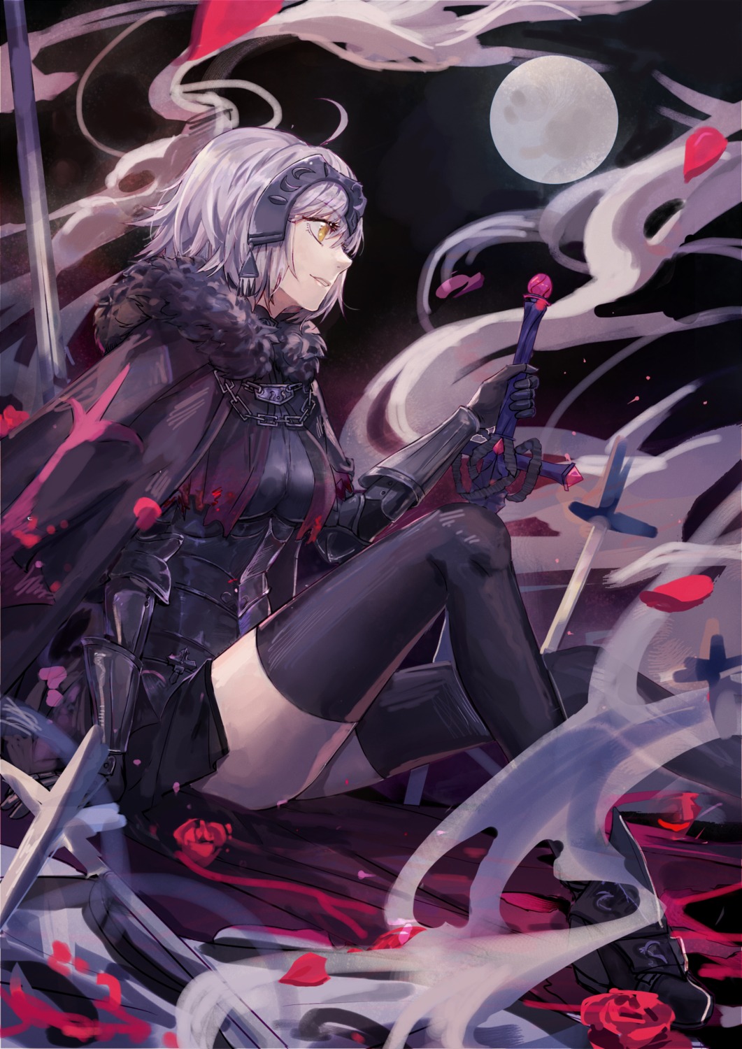 armor, fate/grand_order, jeanne_d'arc, jeanne_d'arc_alter_(fate), mento, sword, thighhighs