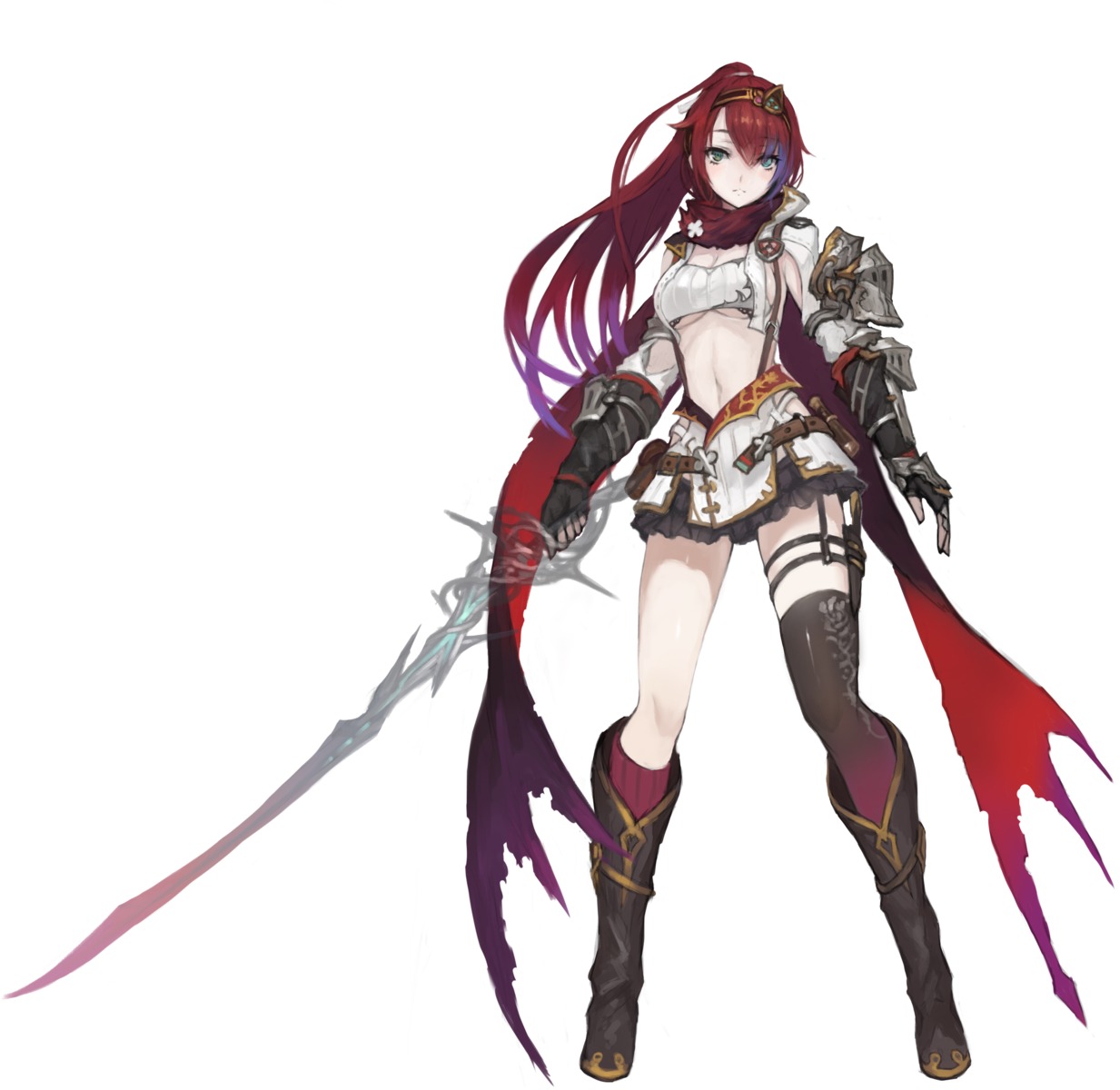 alushe_anatoria, armor, cleavage, gust_(company), stockings, sword, thighhighs, underboob