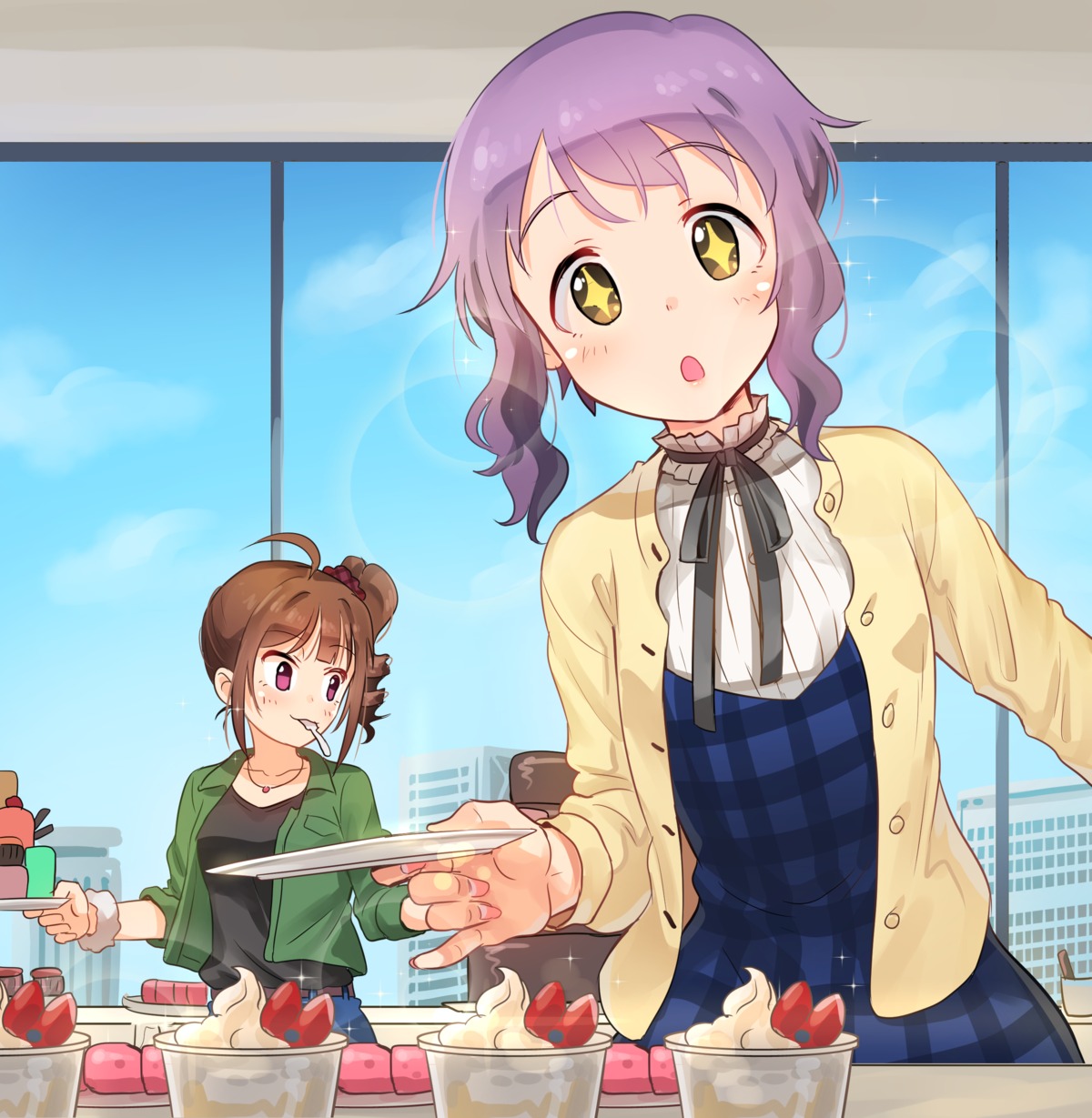 dress, kamille_(vcx68), makabe_mizuki, sweater, the_idolm@ster, the_idolm@ster_million_live!, yokoyama_nao