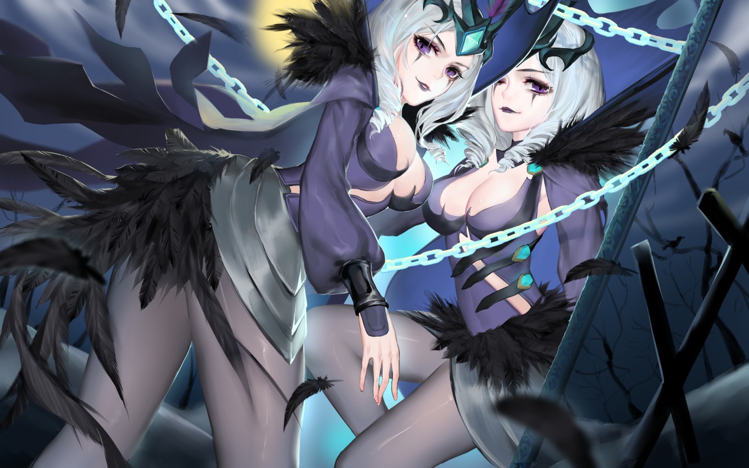 cleavage, league_of_legends, leblanc, pantyhose, qidai, tattoo