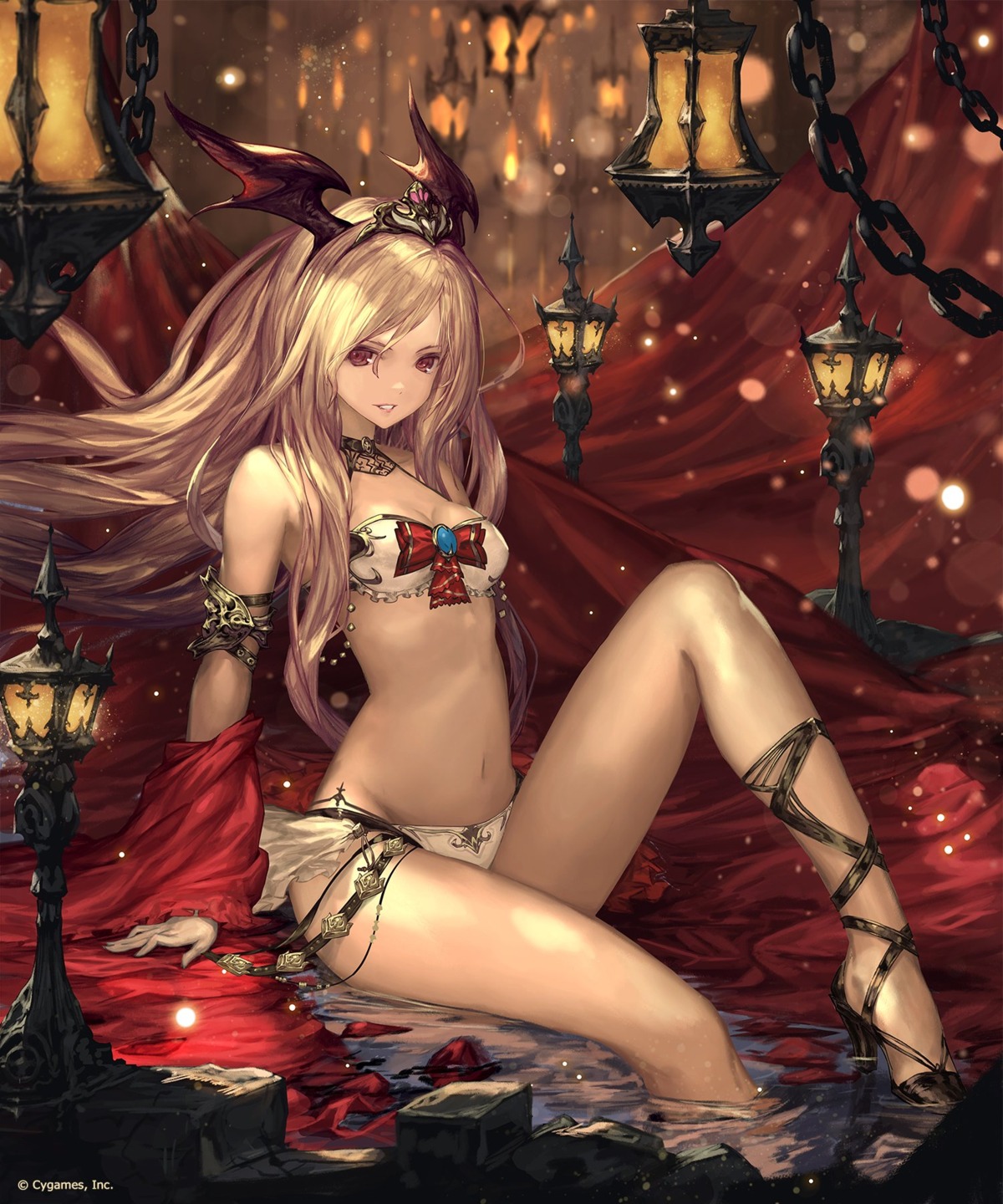 bikini, cleavage, heels, queen_vampire_(shingeki_no_bahamut), shadowverse, swimsuits, tachikawa_mushimaro, wet, wings