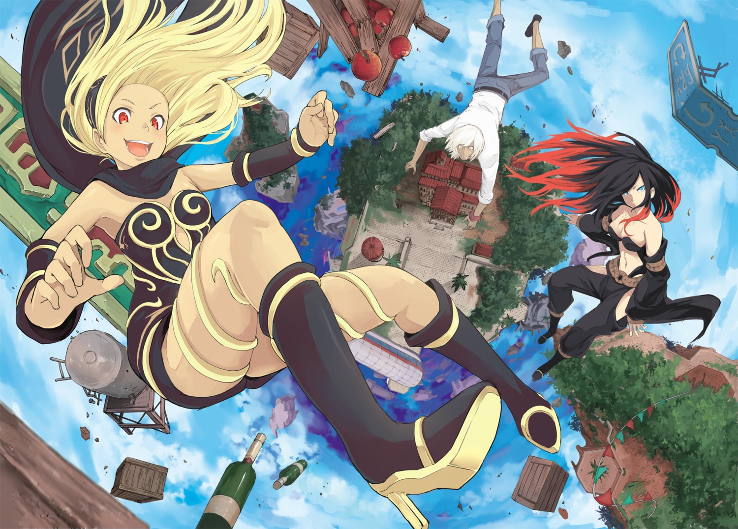 bikini_top, cleavage, gravity_daze, heels, kat_(gravity_daze), kutsugaeru, raven_(gravity_daze), swimsuits